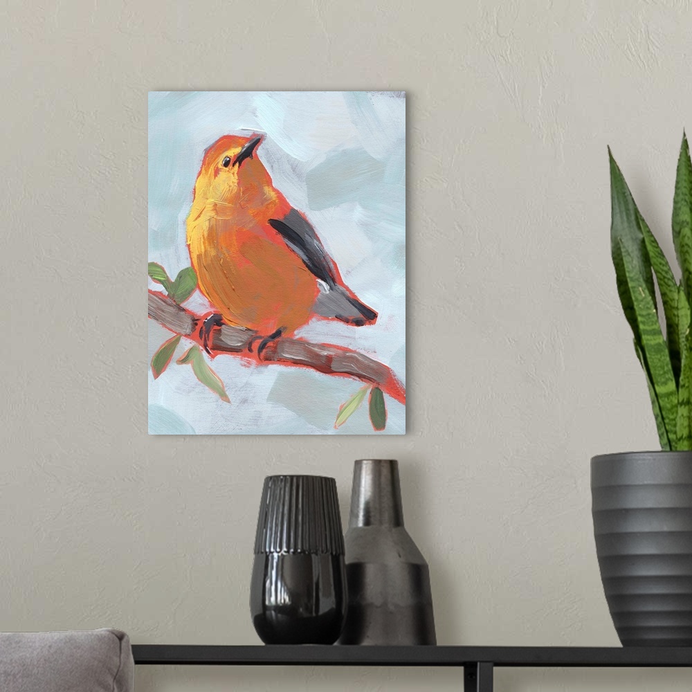 A modern room featuring Painted Songbird III