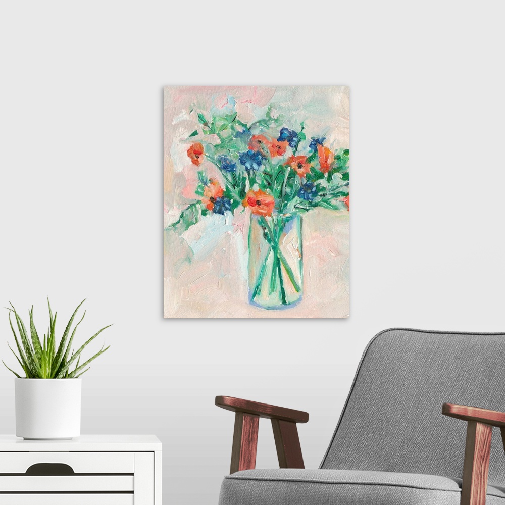A modern room featuring Painterly Soft Bouquet II
