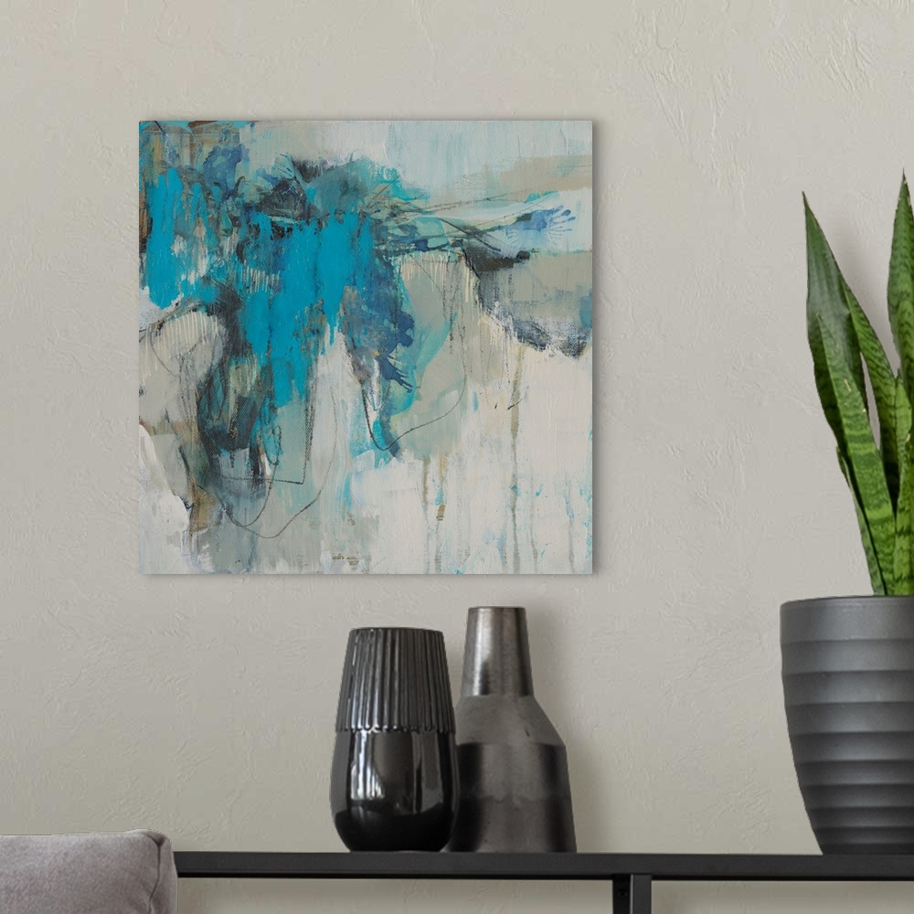 A modern room featuring Painterly Teal II