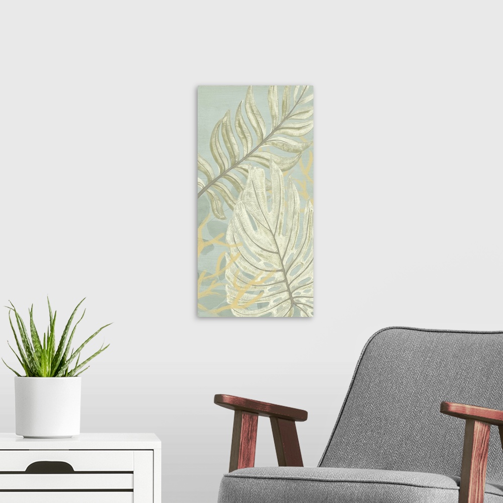 A modern room featuring Palm and Coral Panel II