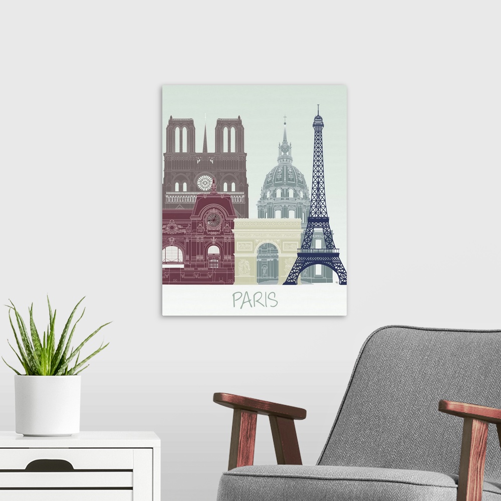 A modern room featuring Paris Skyline