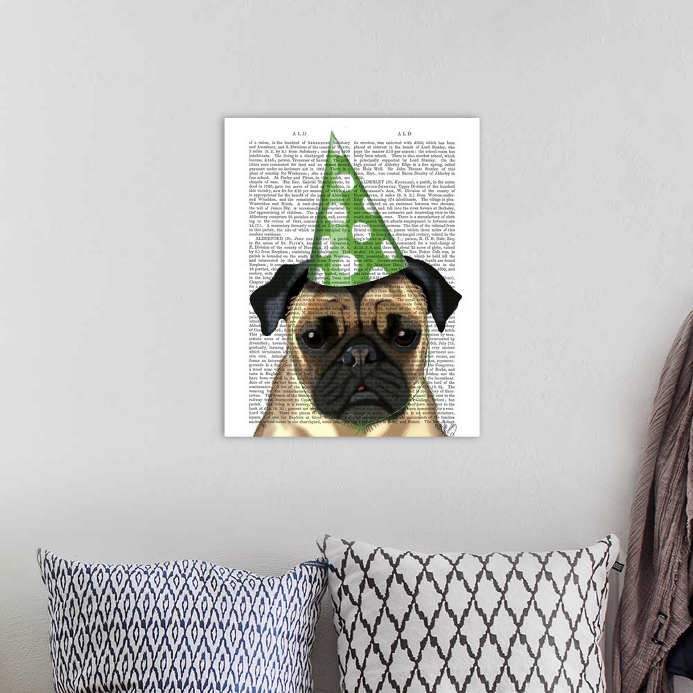 A bohemian room featuring Party Pug