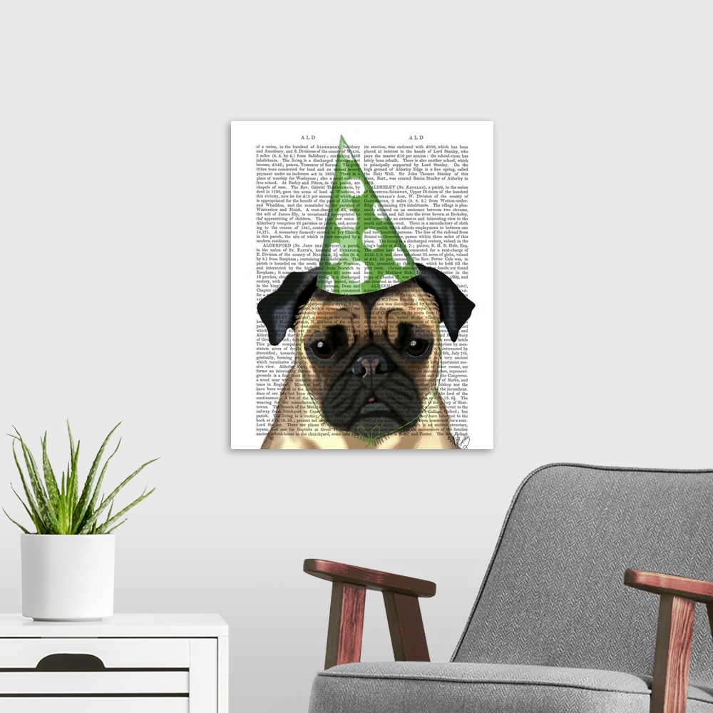 A modern room featuring Party Pug