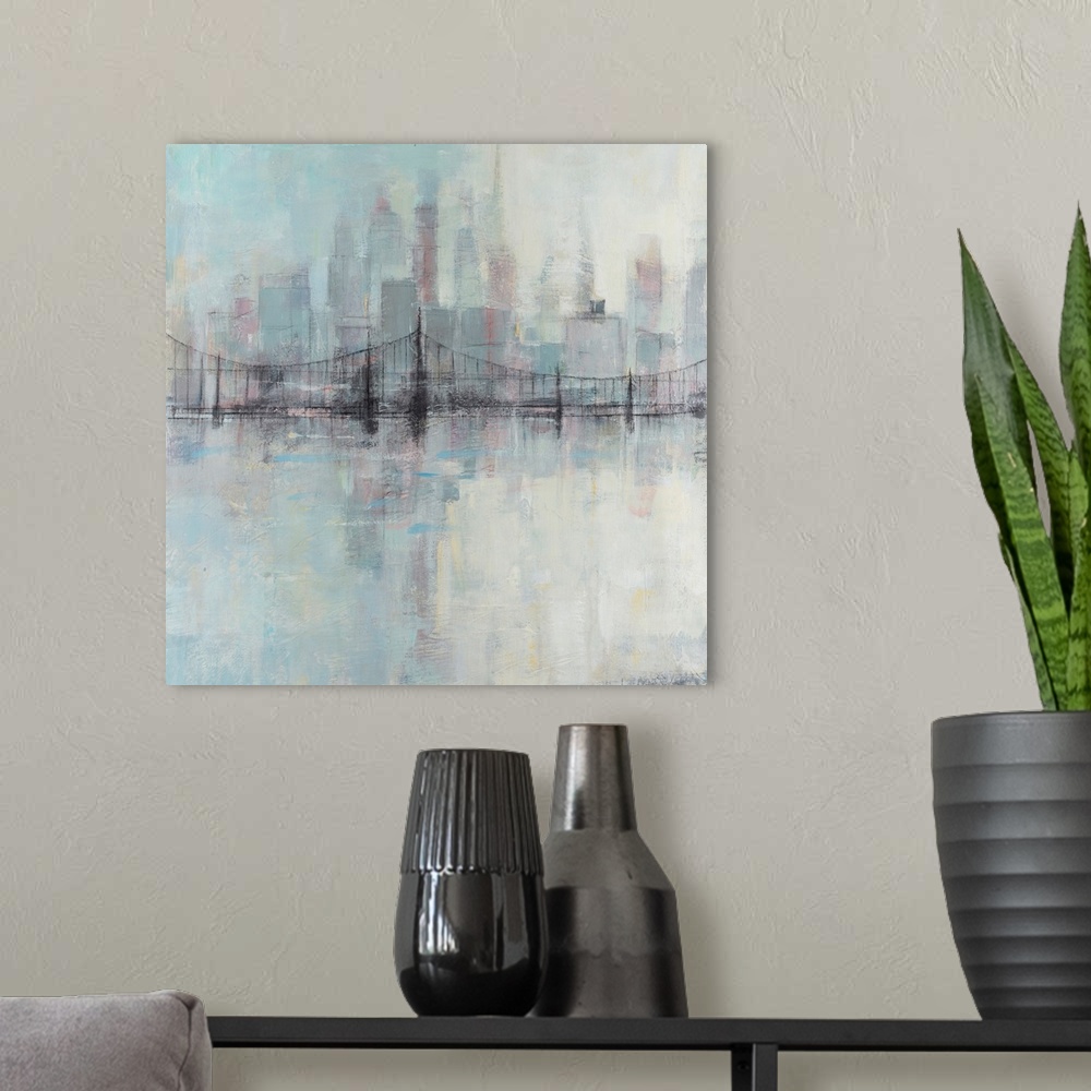 A modern room featuring Pastel Cityscape I