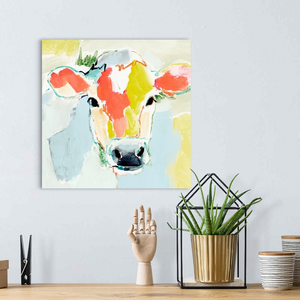 A bohemian room featuring Pastel Cow I