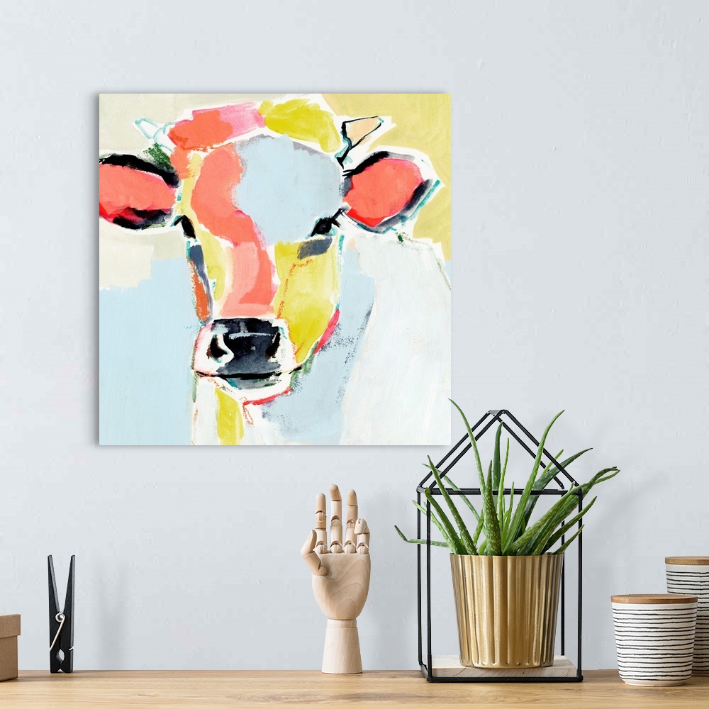 A bohemian room featuring Pastel Cow II