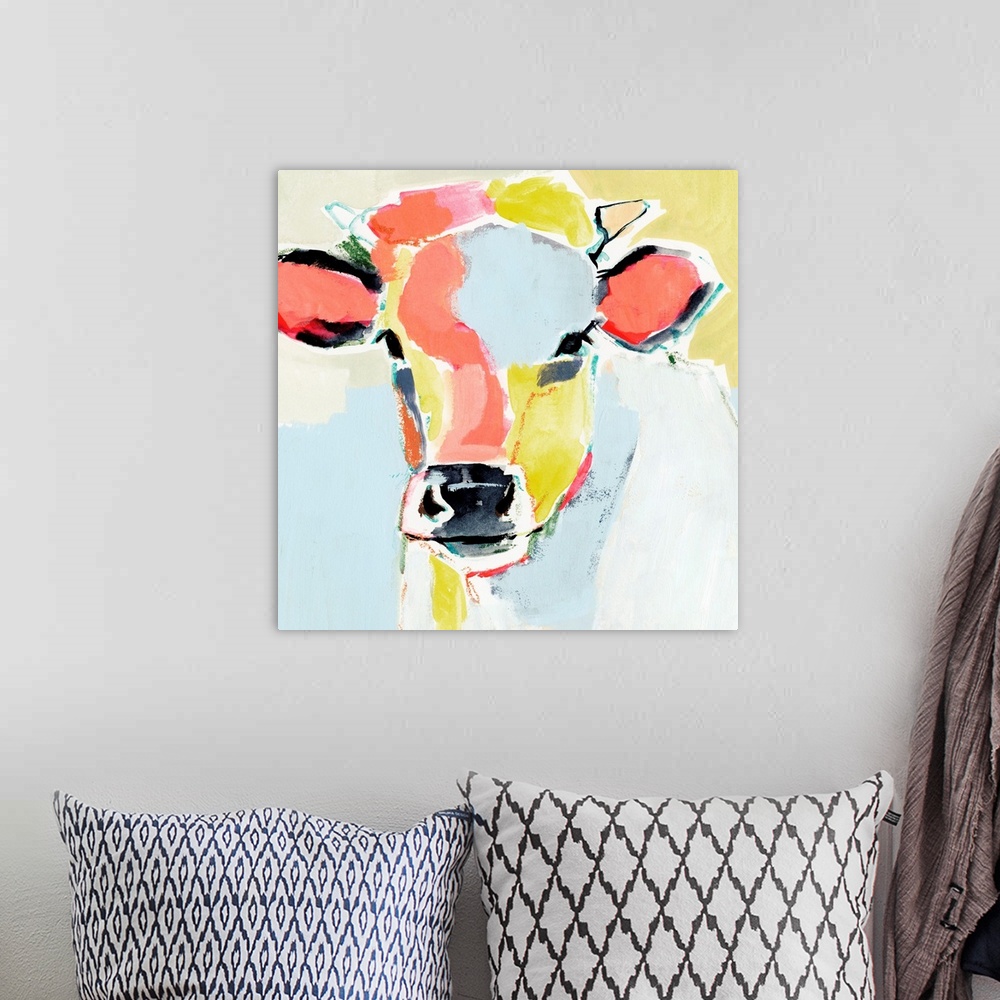A bohemian room featuring Pastel Cow II