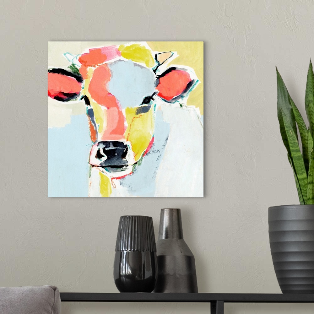A modern room featuring Pastel Cow II