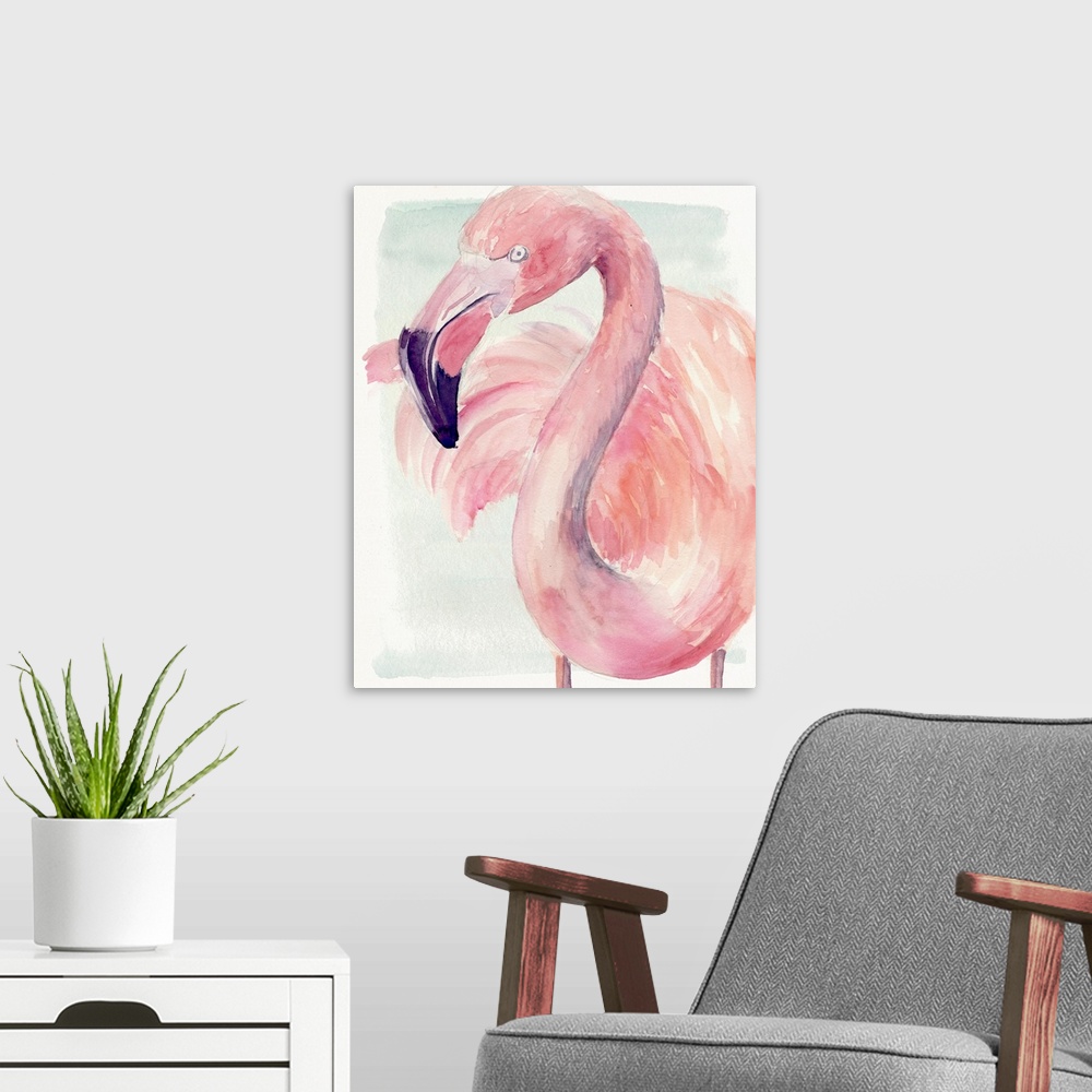 A modern room featuring Pastel Flamingo I