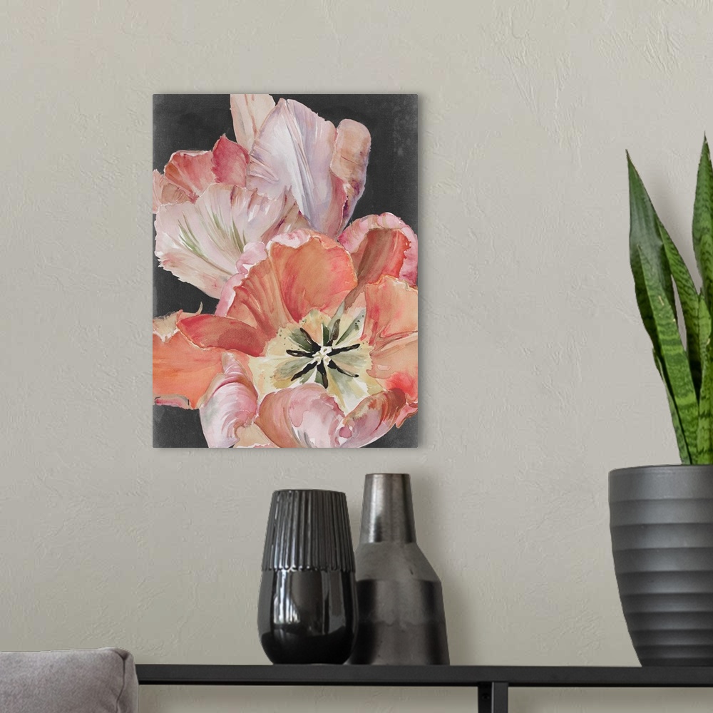 A modern room featuring Pastel Parrot Tulips I