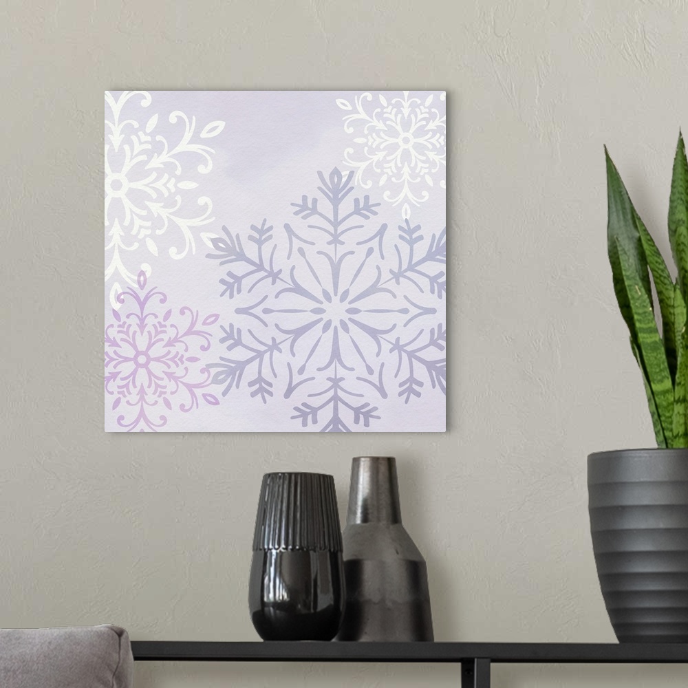 A modern room featuring Pastel Snowflakes I