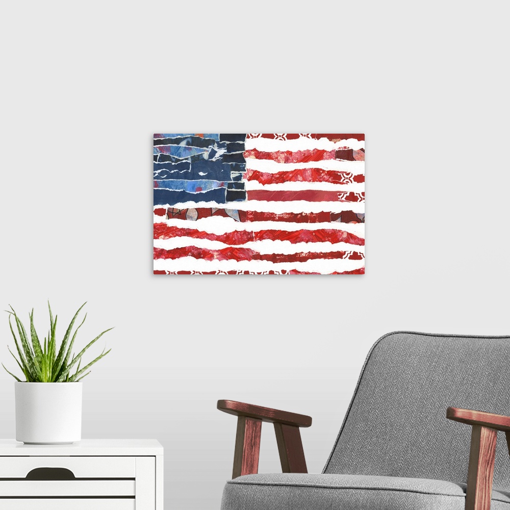 A modern room featuring Patriotic Collage Flag I