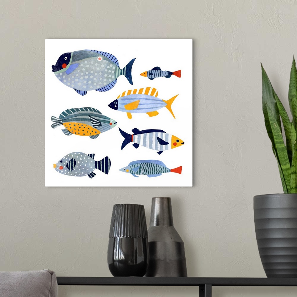 A modern room featuring Patterned Fish I