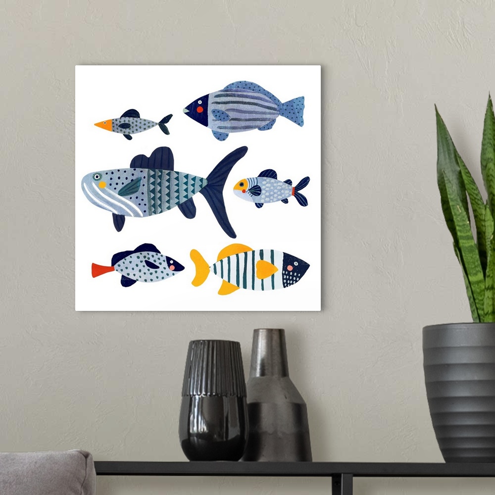 A modern room featuring Patterned Fish II