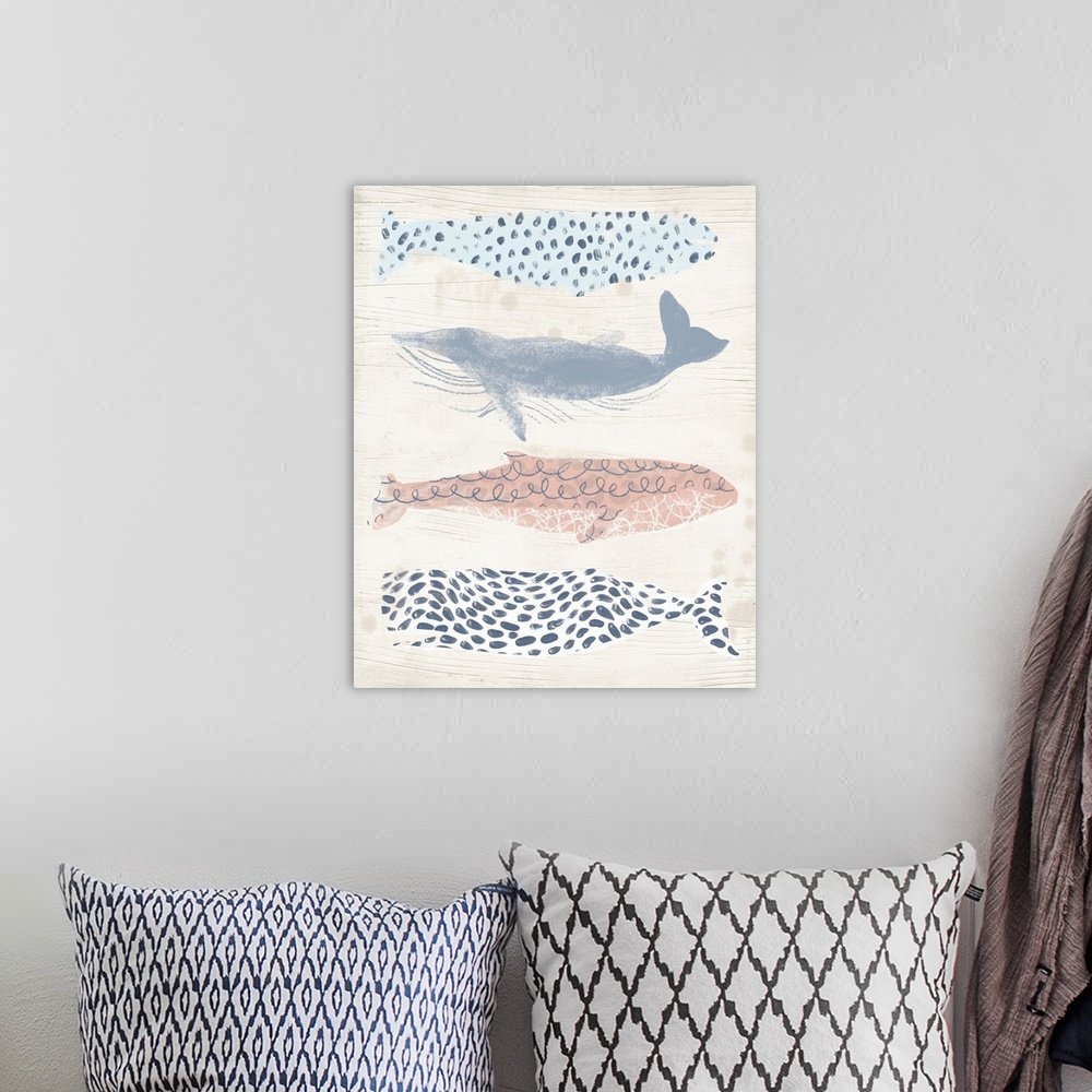 A bohemian room featuring Patterned Whale Pod II