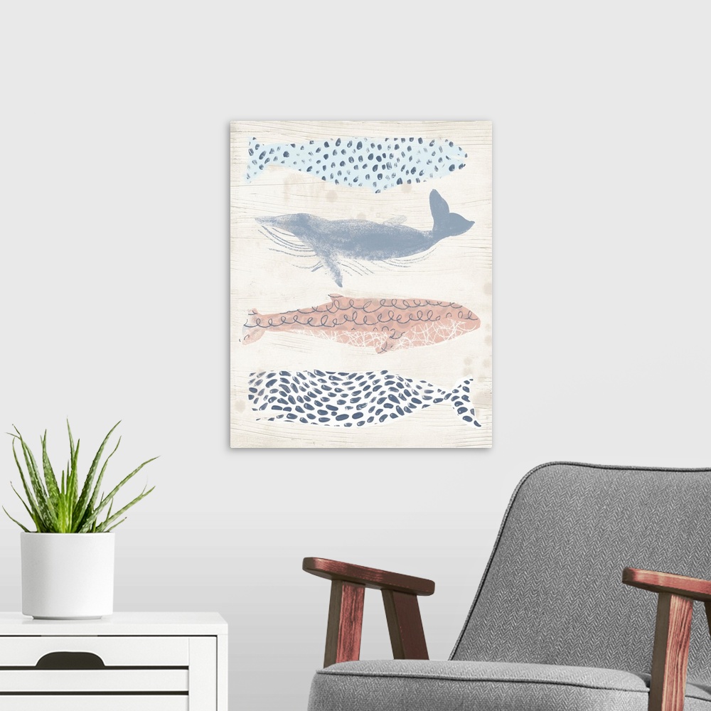 A modern room featuring Patterned Whale Pod II