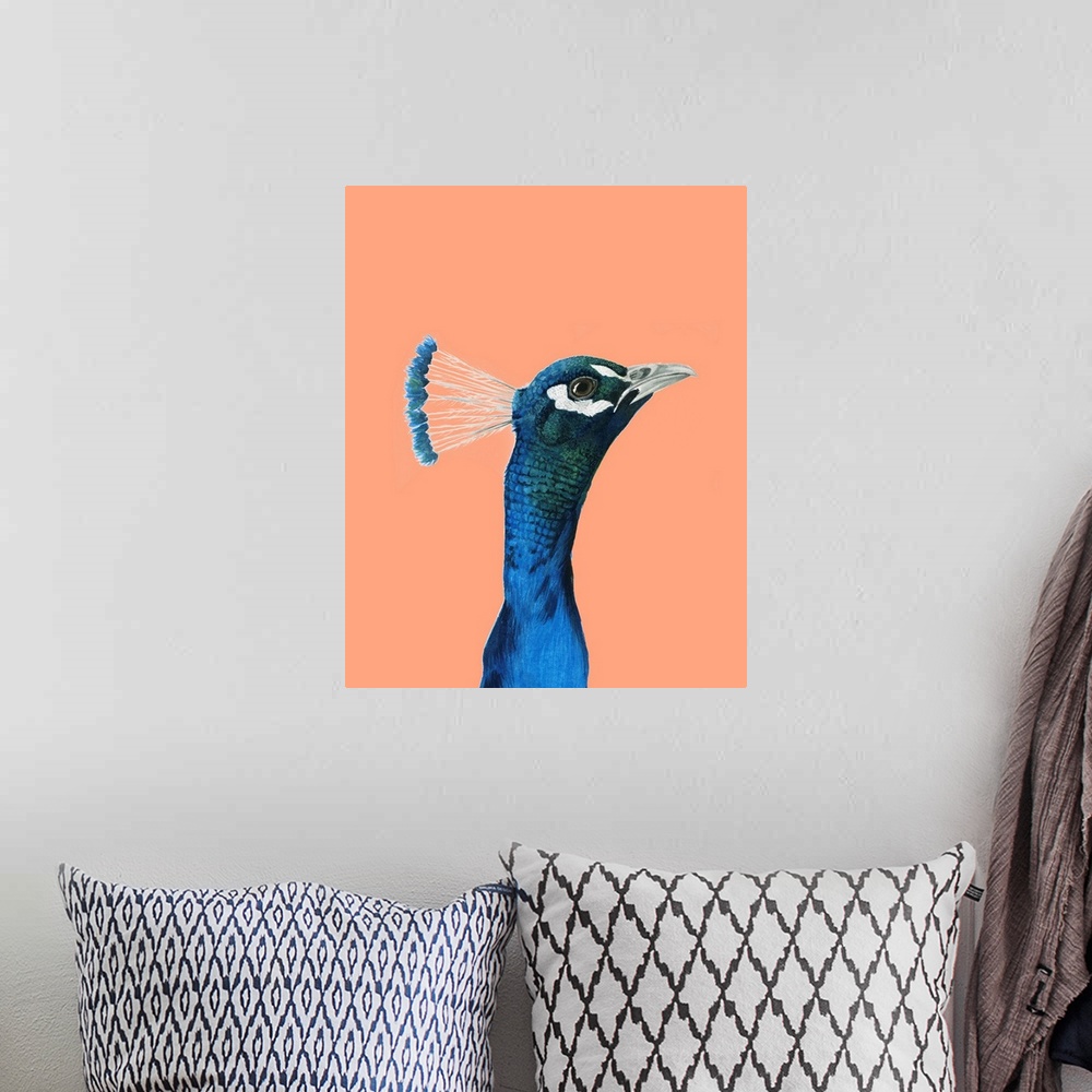 A bohemian room featuring Peach Peacock Portrait I
