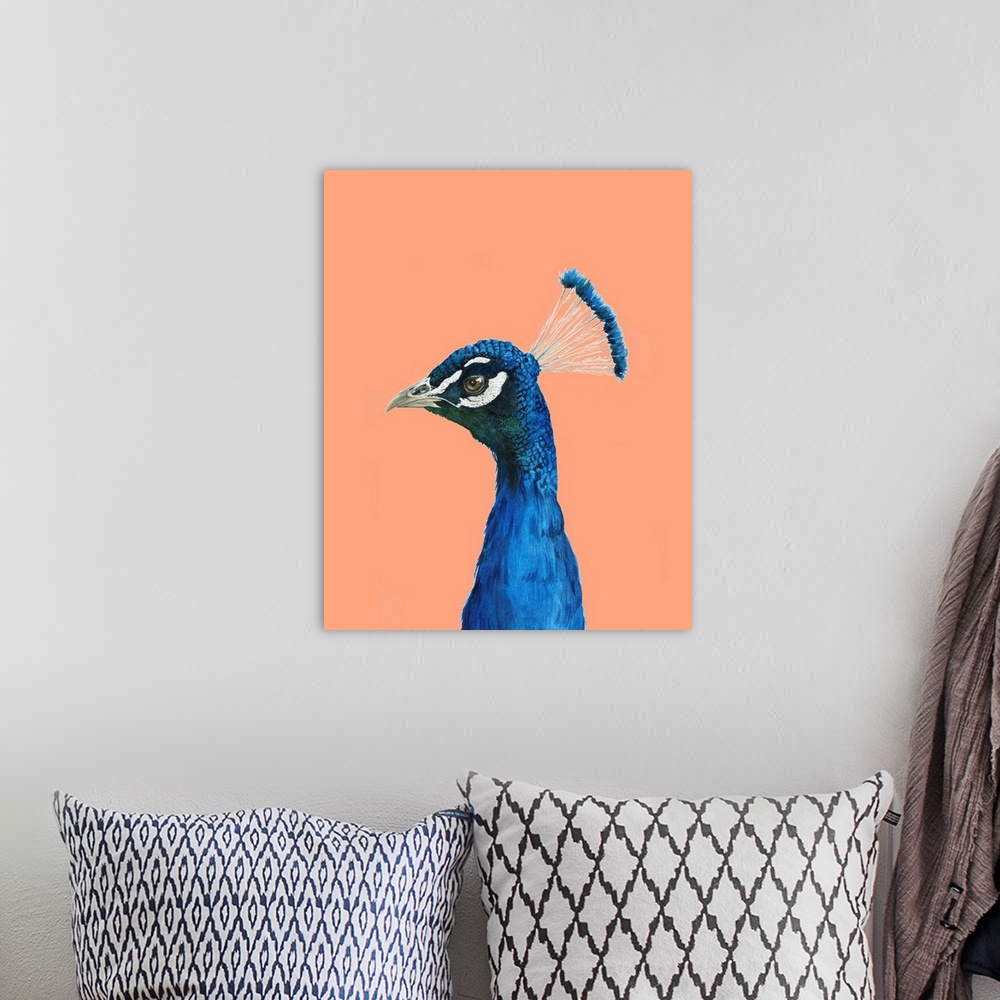 A bohemian room featuring Peach Peacock Portrait II