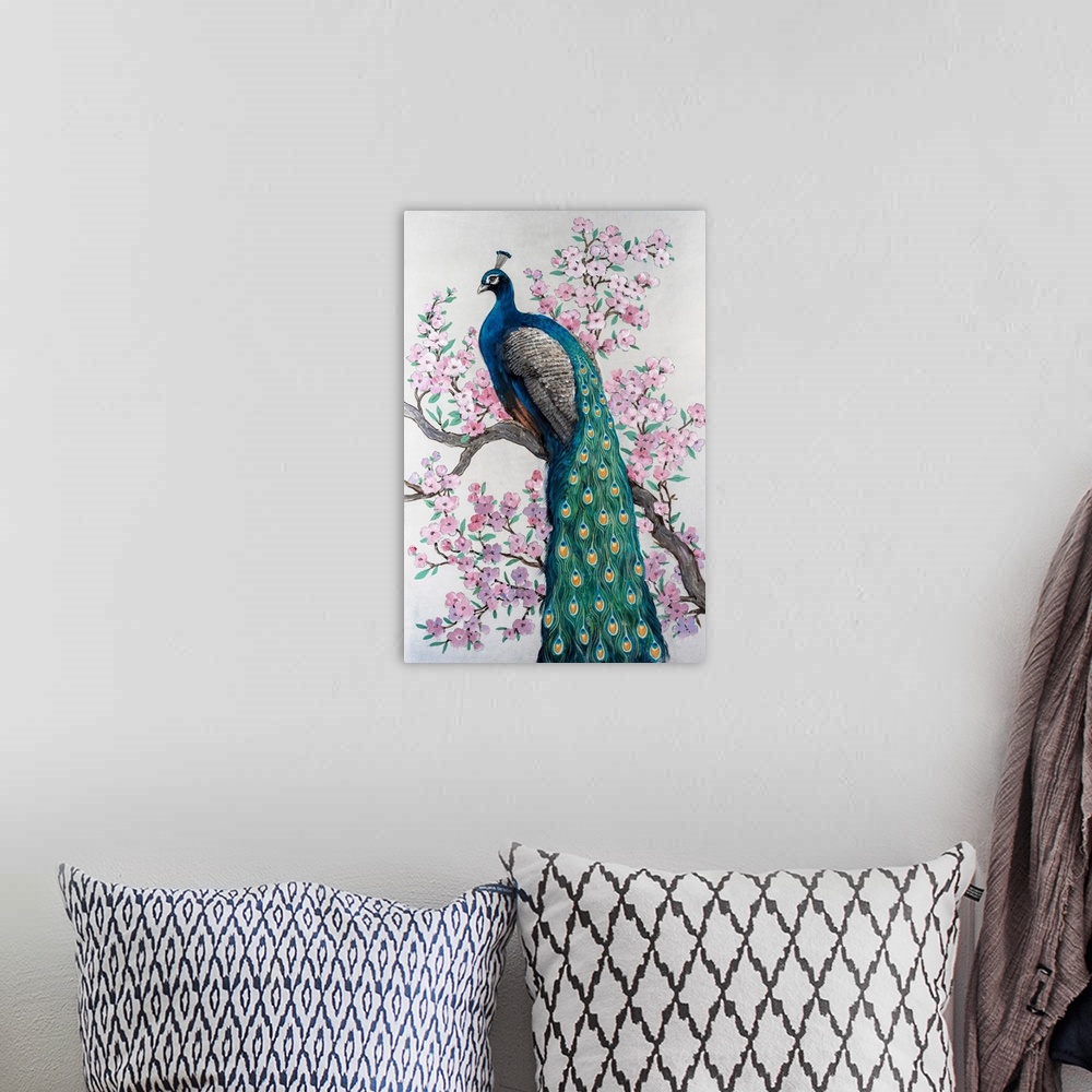 A bohemian room featuring Peacock And Blossom I