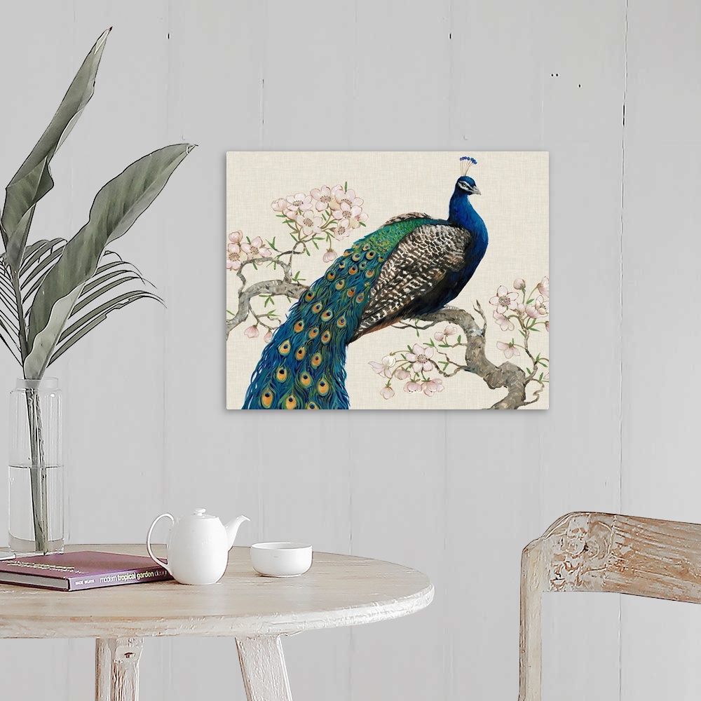 A farmhouse room featuring Peacock and Blossoms I