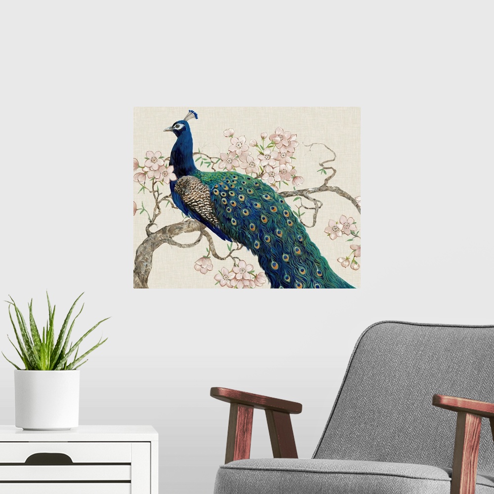 A modern room featuring Peacock and Blossoms II