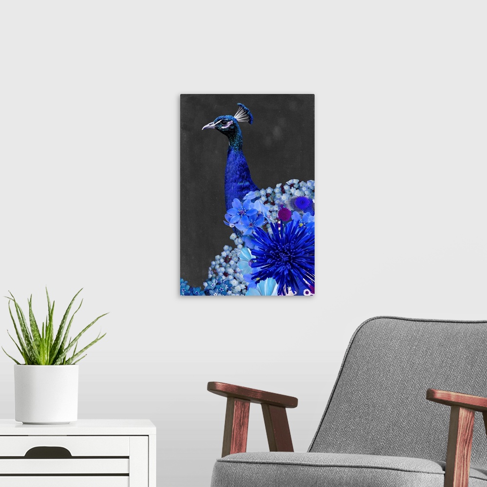 A modern room featuring Peacock Collage I