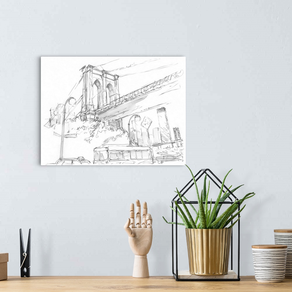 A bohemian room featuring Pencil Cityscape Study I