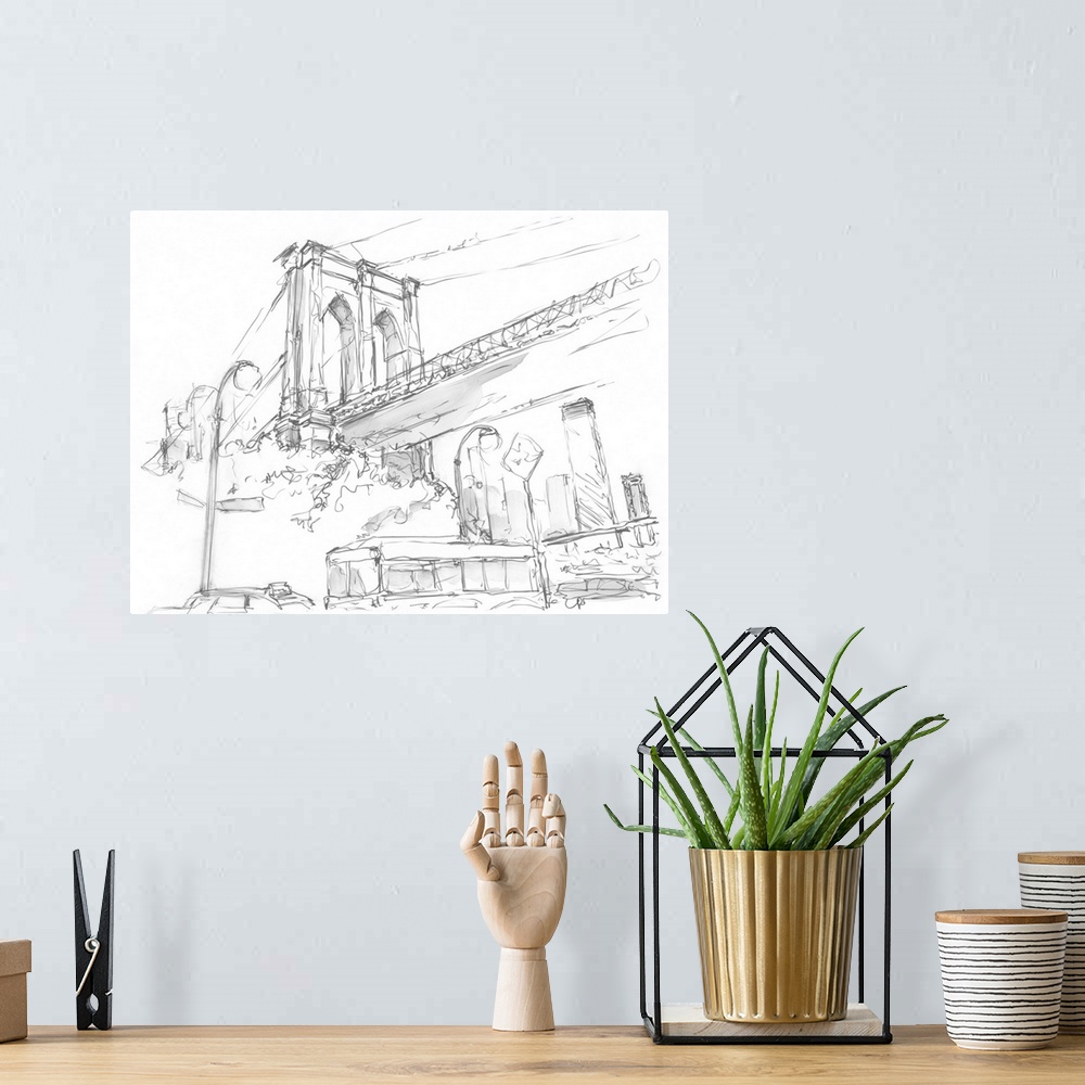 A bohemian room featuring Pencil Cityscape Study I