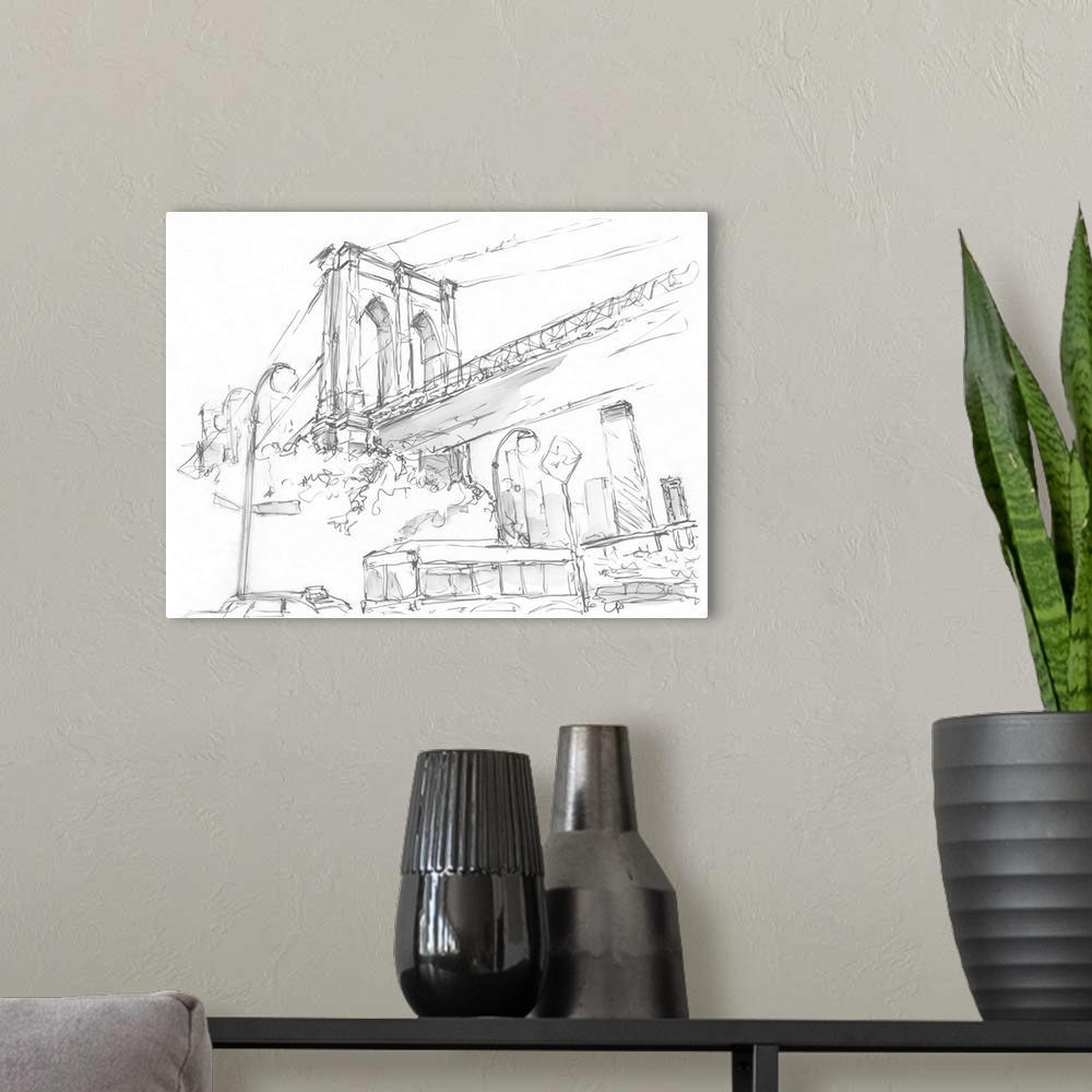 A modern room featuring Pencil Cityscape Study I