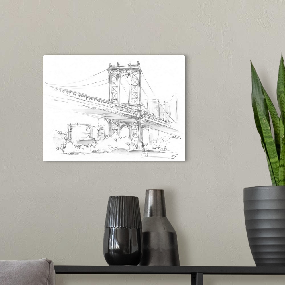 A modern room featuring Pencil Cityscape Study II