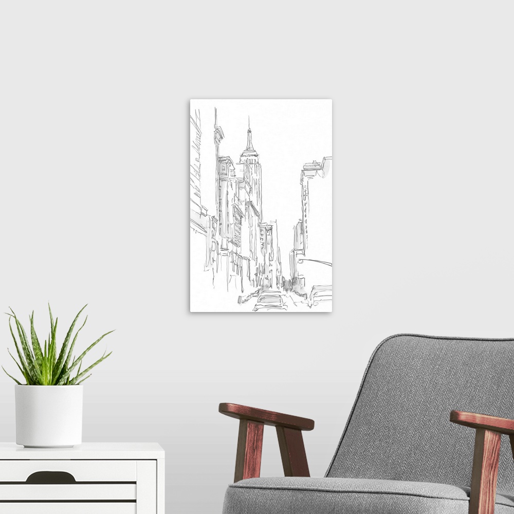 A modern room featuring Pencil Cityscape Study III