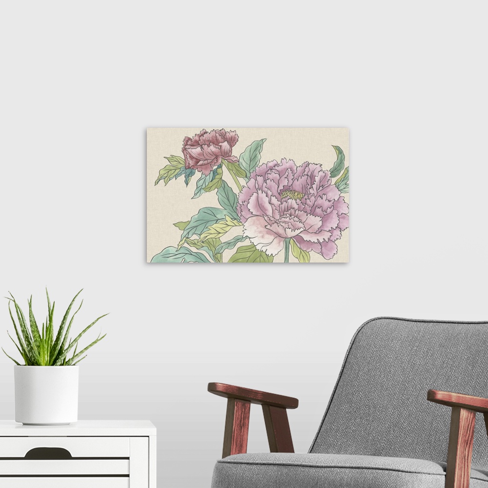 A modern room featuring Peony Blooms I