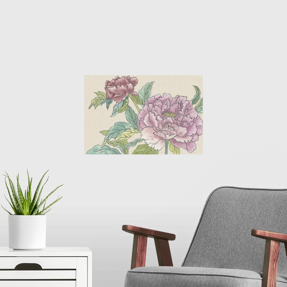 A modern room featuring Peony Blooms I