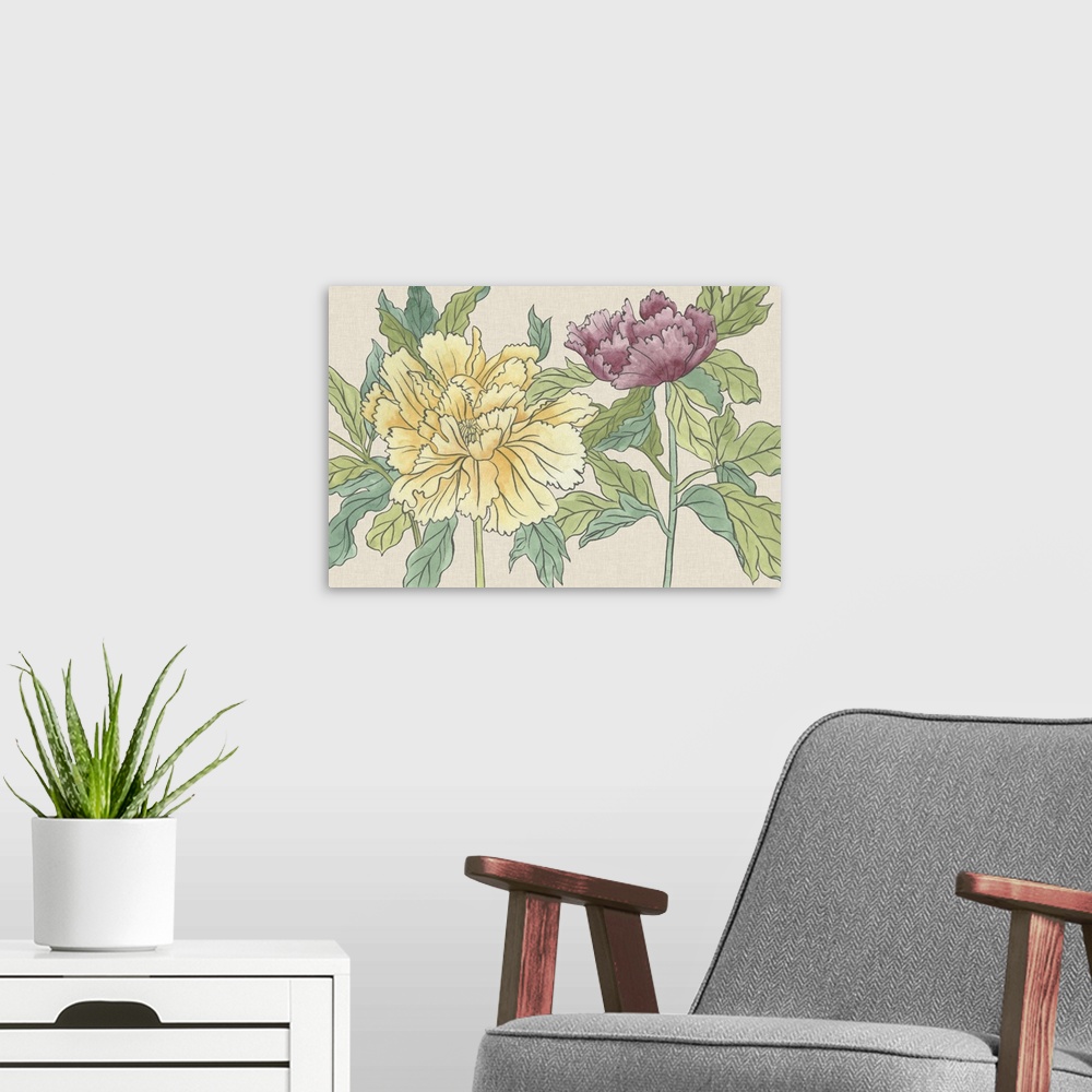 A modern room featuring Peony Blooms II
