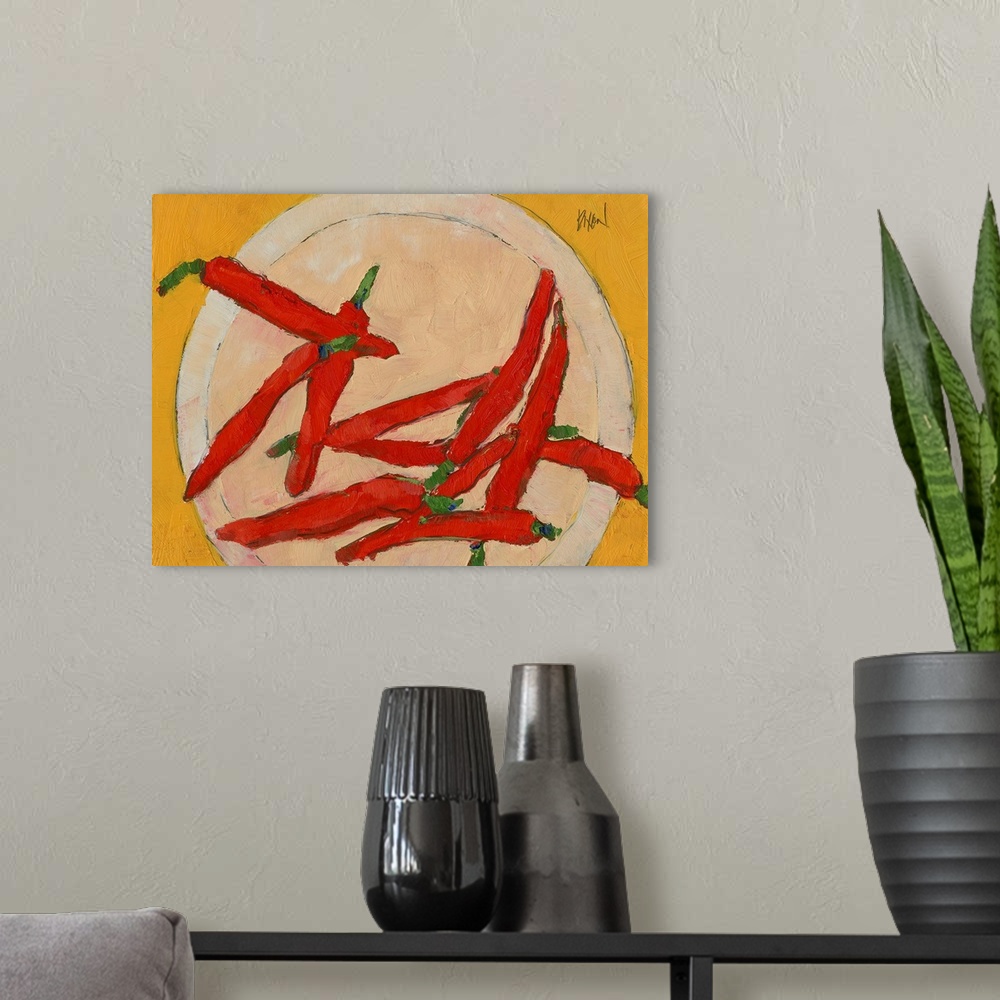 A modern room featuring Peppers On A Plate III