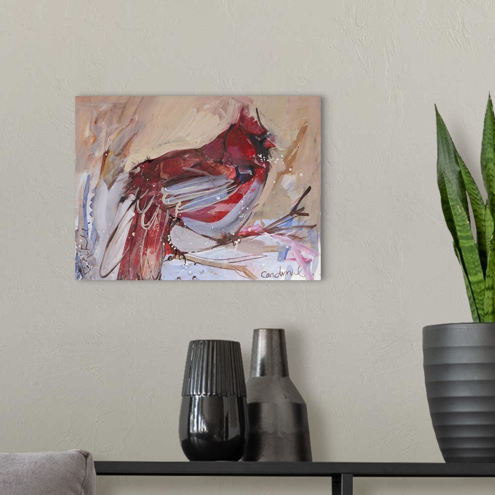 A modern room featuring Perched Cardinal I