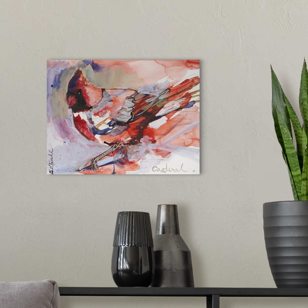 A modern room featuring Perched Cardinal II
