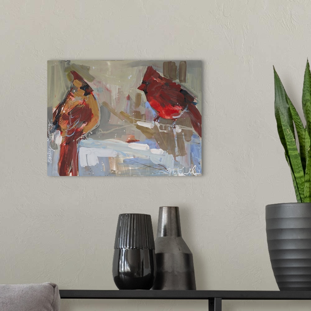 A modern room featuring Perched Cardinal III