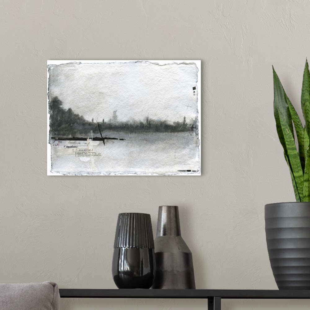 A modern room featuring This contemporary artwork symbolizes the trials and tribulations of a journey through silhouette ...