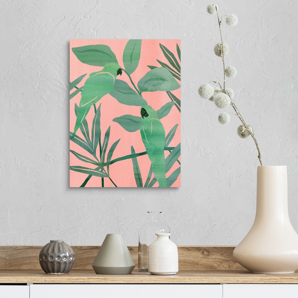 A farmhouse room featuring Pink And Green Birds Of Paradise I