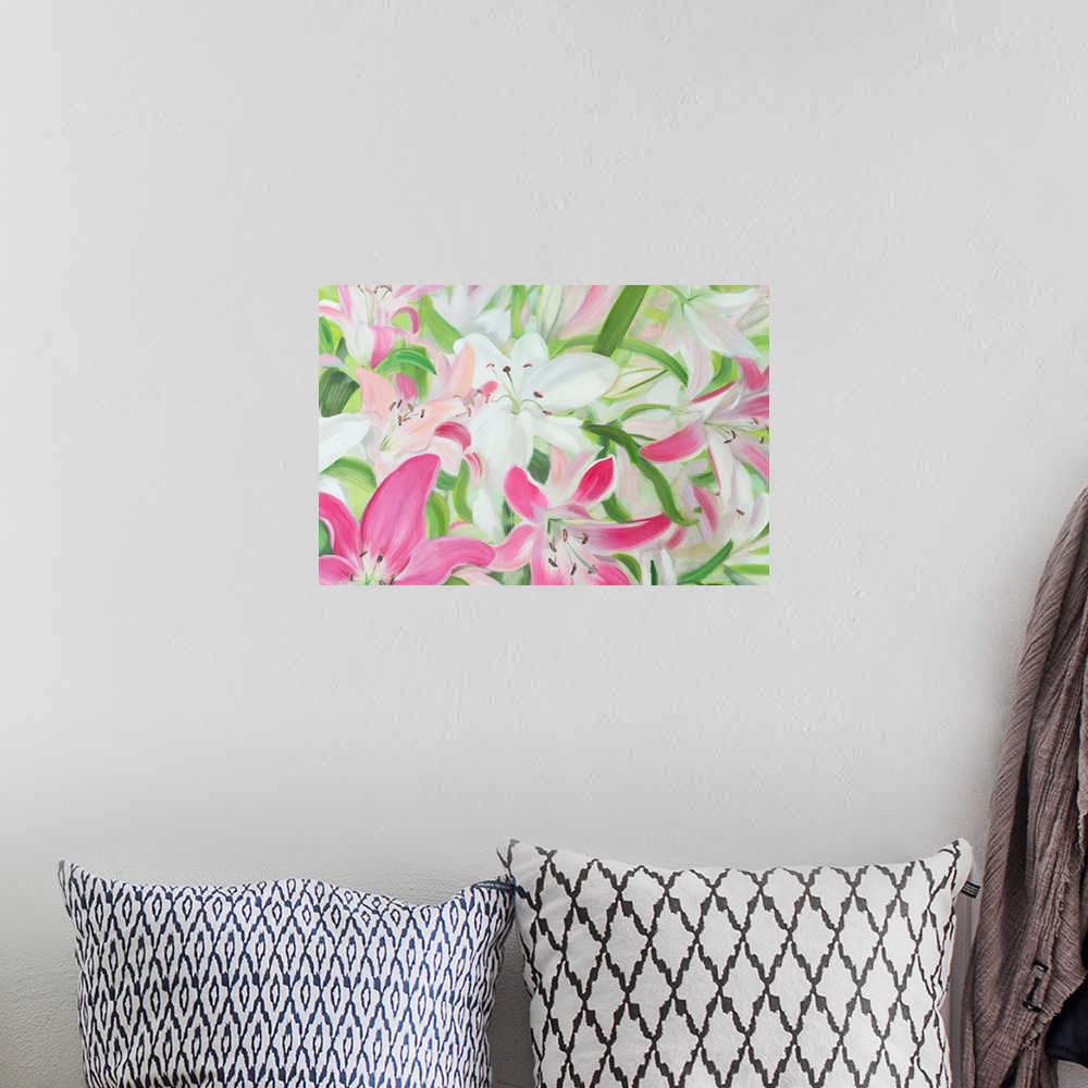 A bohemian room featuring Pink And White Lilies II