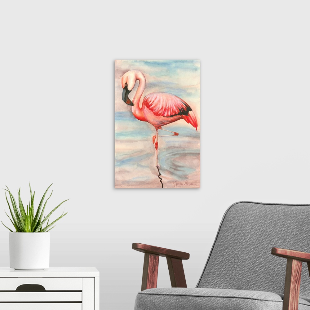 A modern room featuring Pink Flamingo II