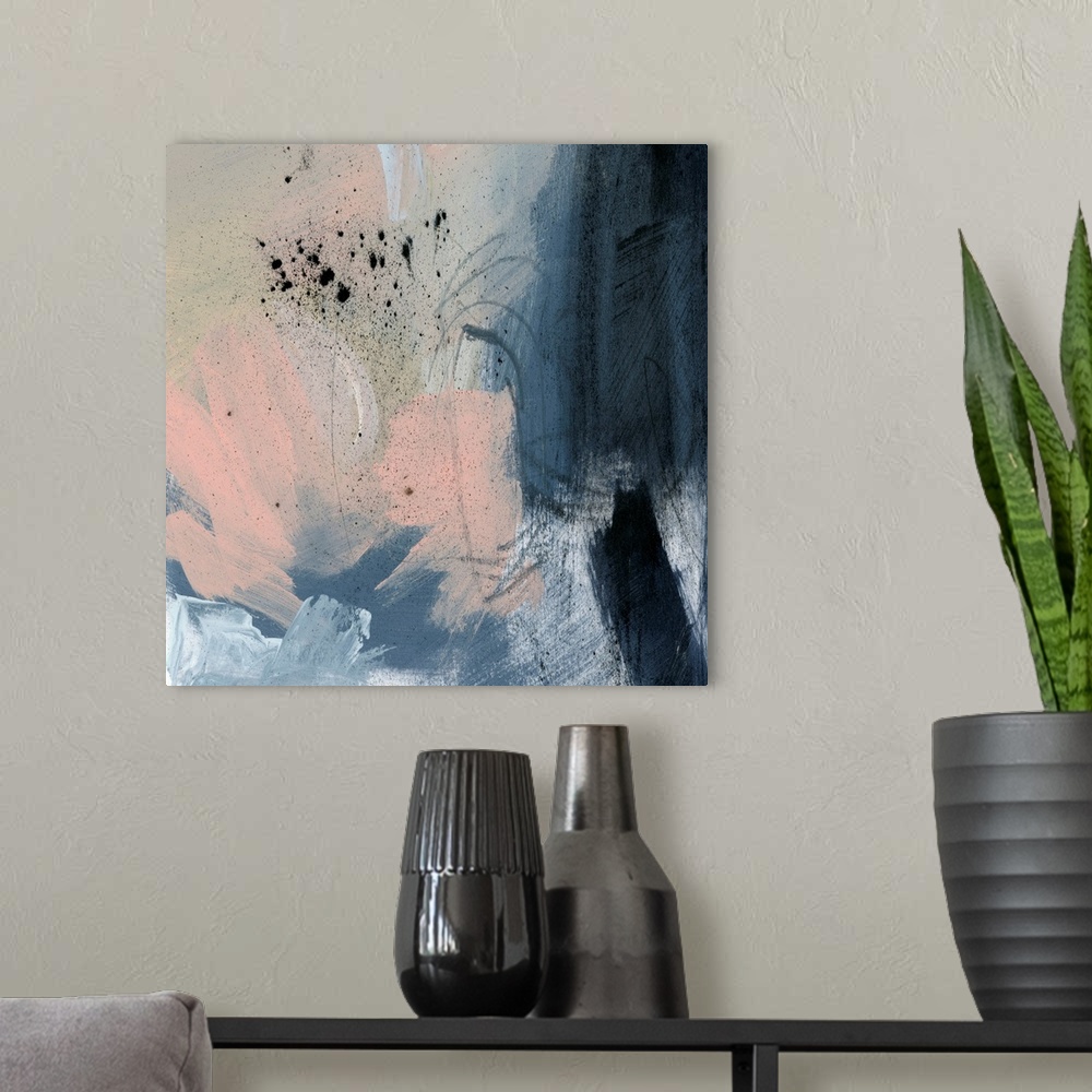 A modern room featuring Pink Mist Abstract IV