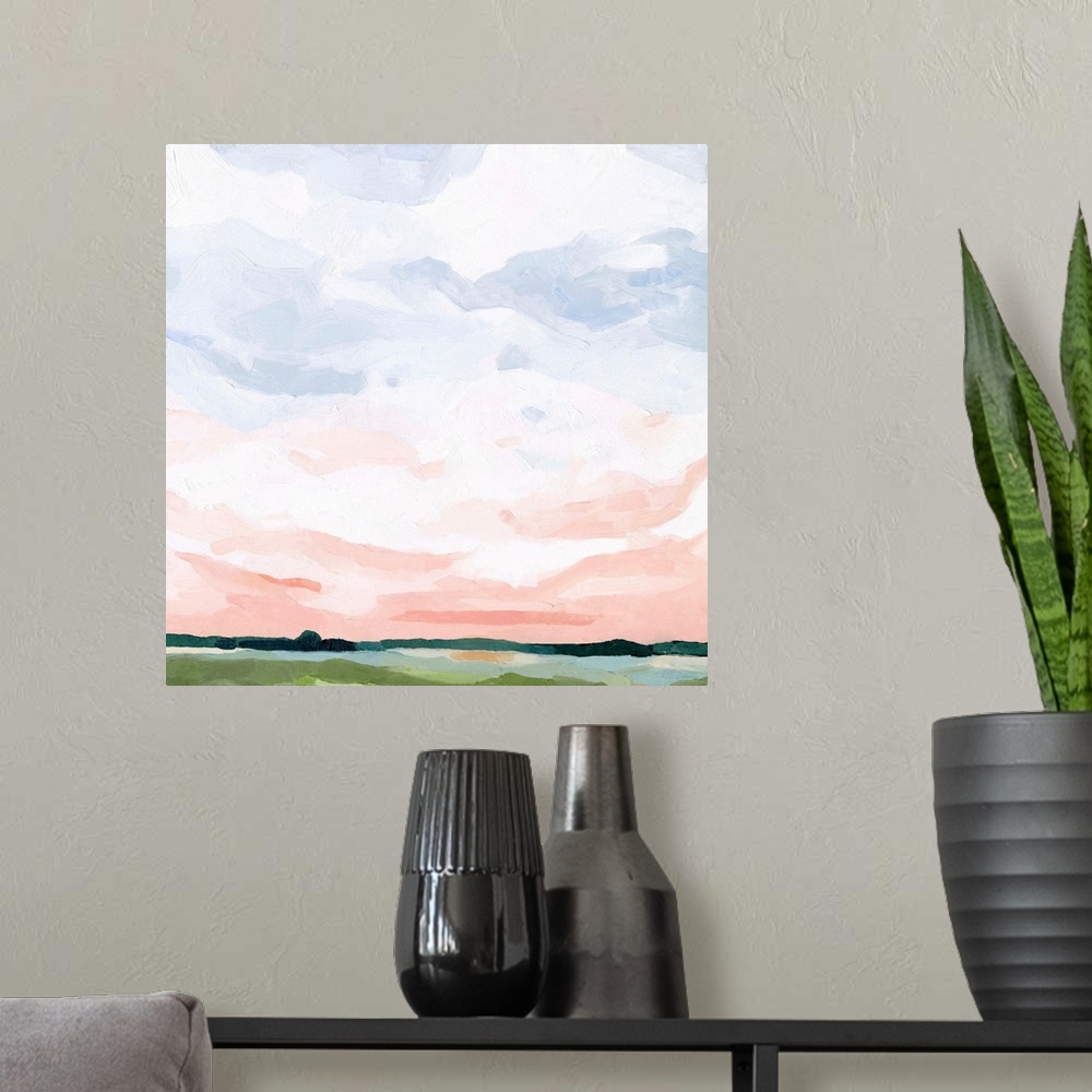 A modern room featuring Pink Morning Horizon I