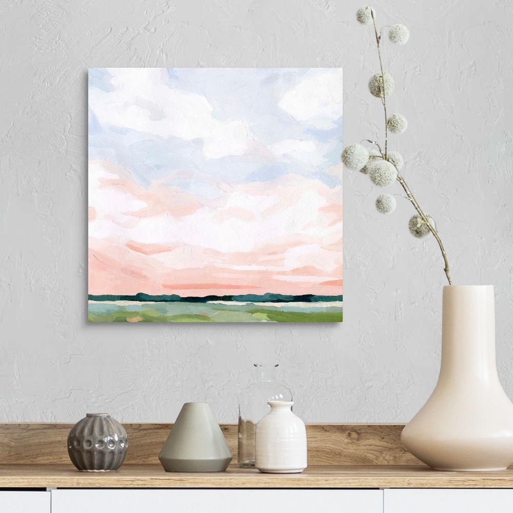 A farmhouse room featuring Pink Morning Horizon II