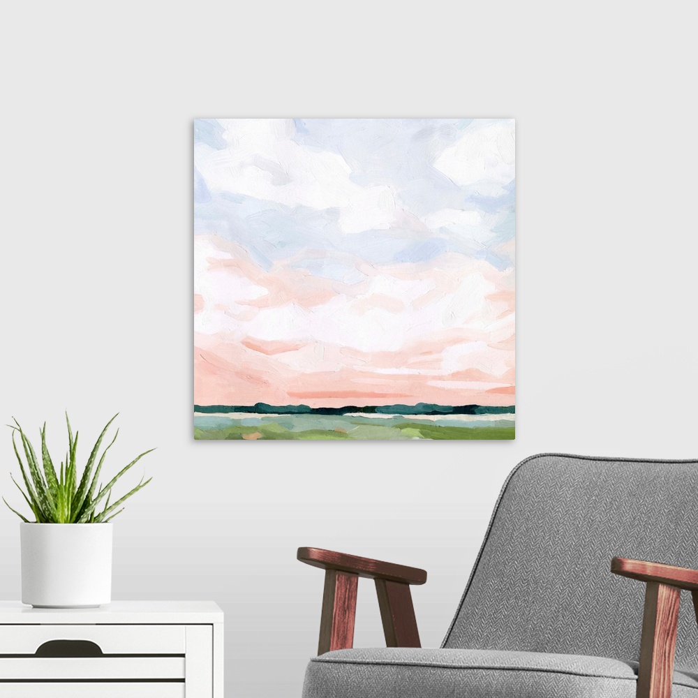 A modern room featuring Pink Morning Horizon II