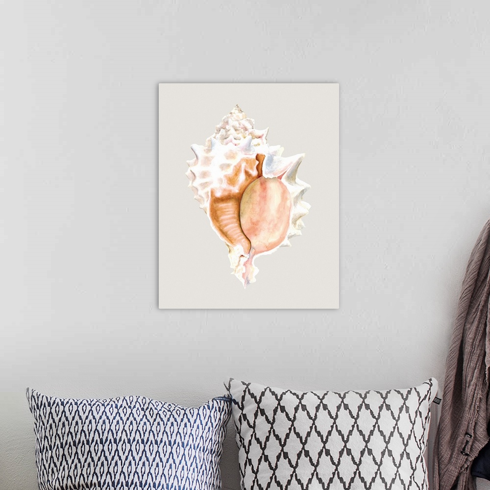 A bohemian room featuring Contemporary artwork of a detailed seashell.