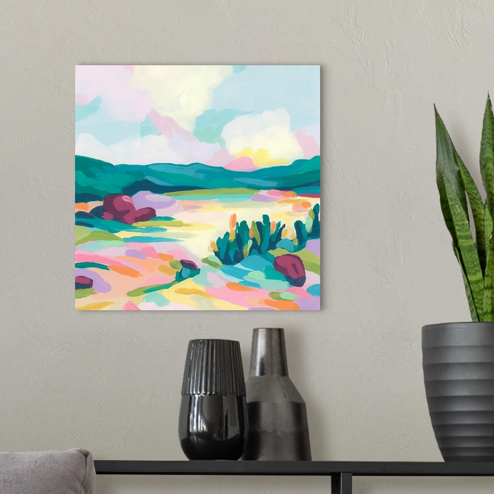 A modern room featuring Pink Rock Valley II