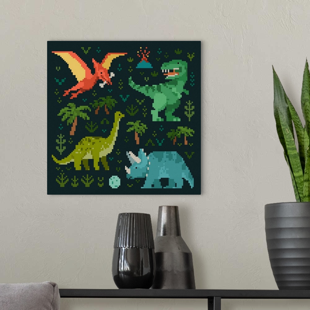 A modern room featuring Pixel Dinos V