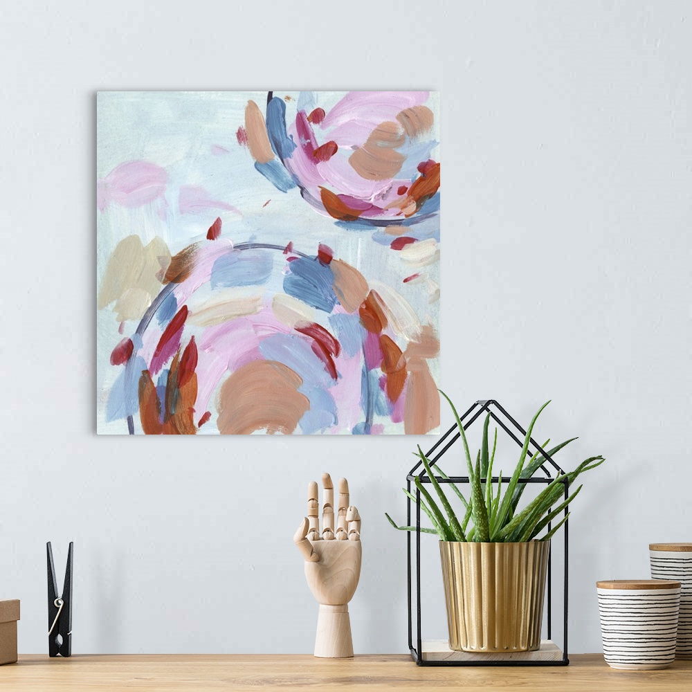 A bohemian room featuring Colorful contemporary abstract painting with multi-colored short brushstrokes.